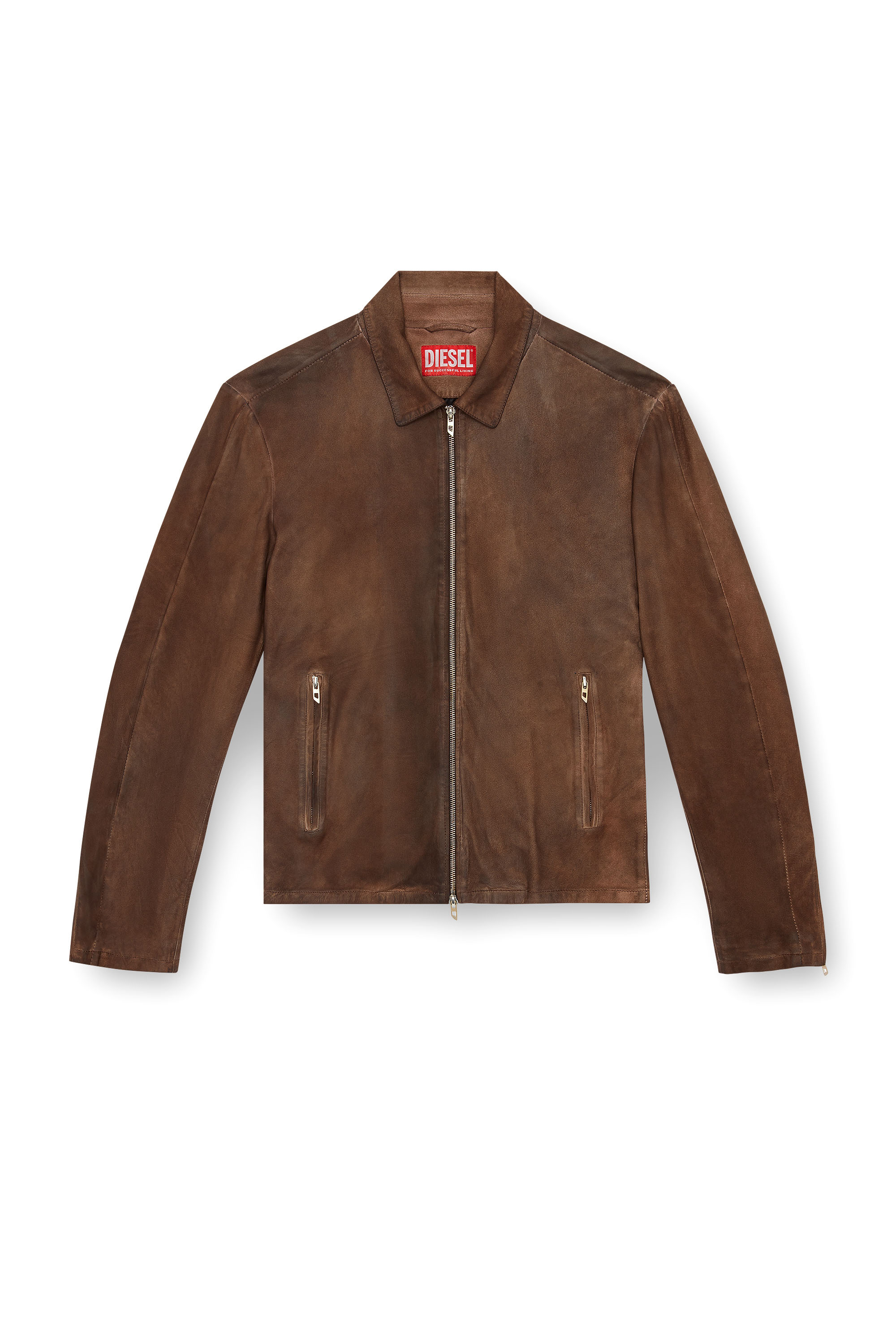 Diesel - L-CROMBE, Man Blouson jacket in treated leather in Brown - Image 3