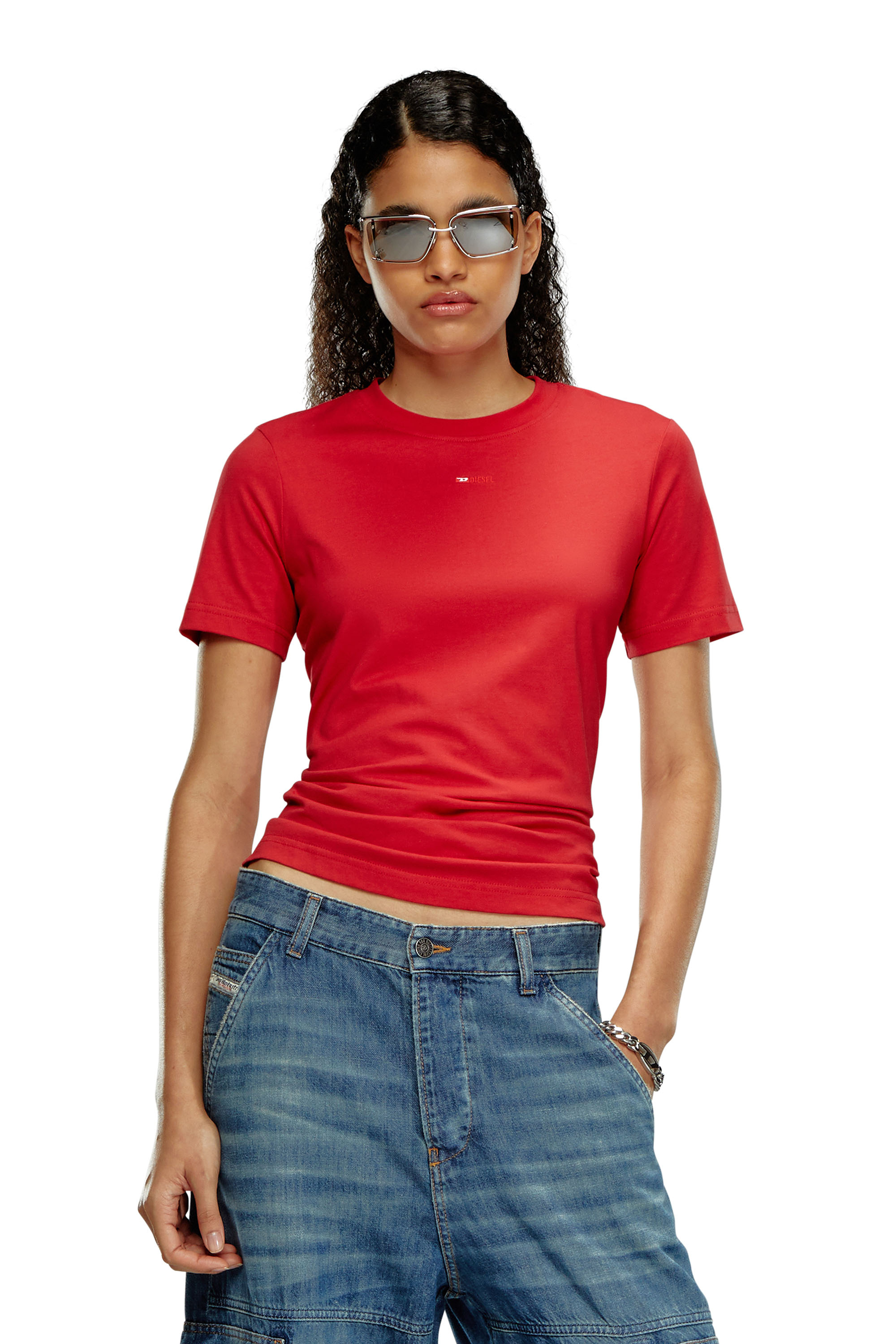 Diesel - T-REG-MICRODIV, Woman T-shirt with embroidered micro logo in Red - Image 1