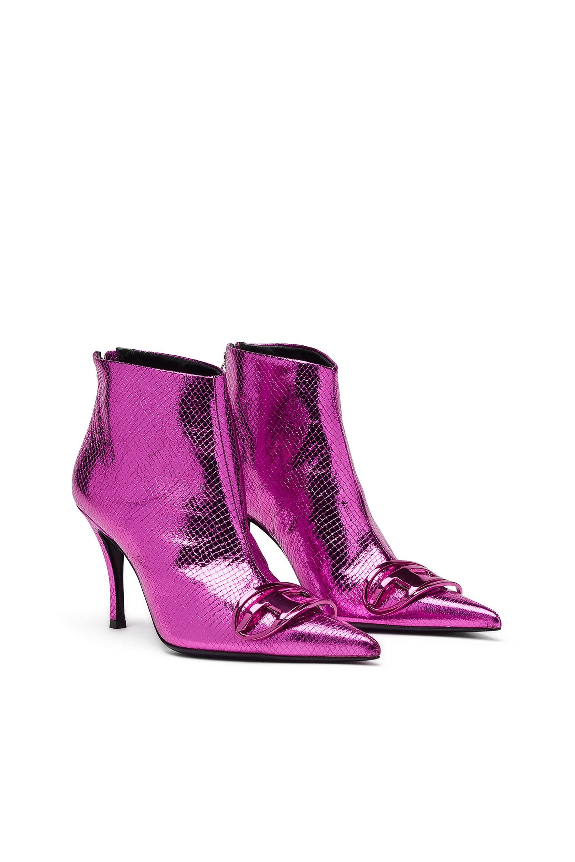 Diesel - D-VENUS AB, Woman D-Venus-Patent snake-effect ankle boots in Pink - Image 2