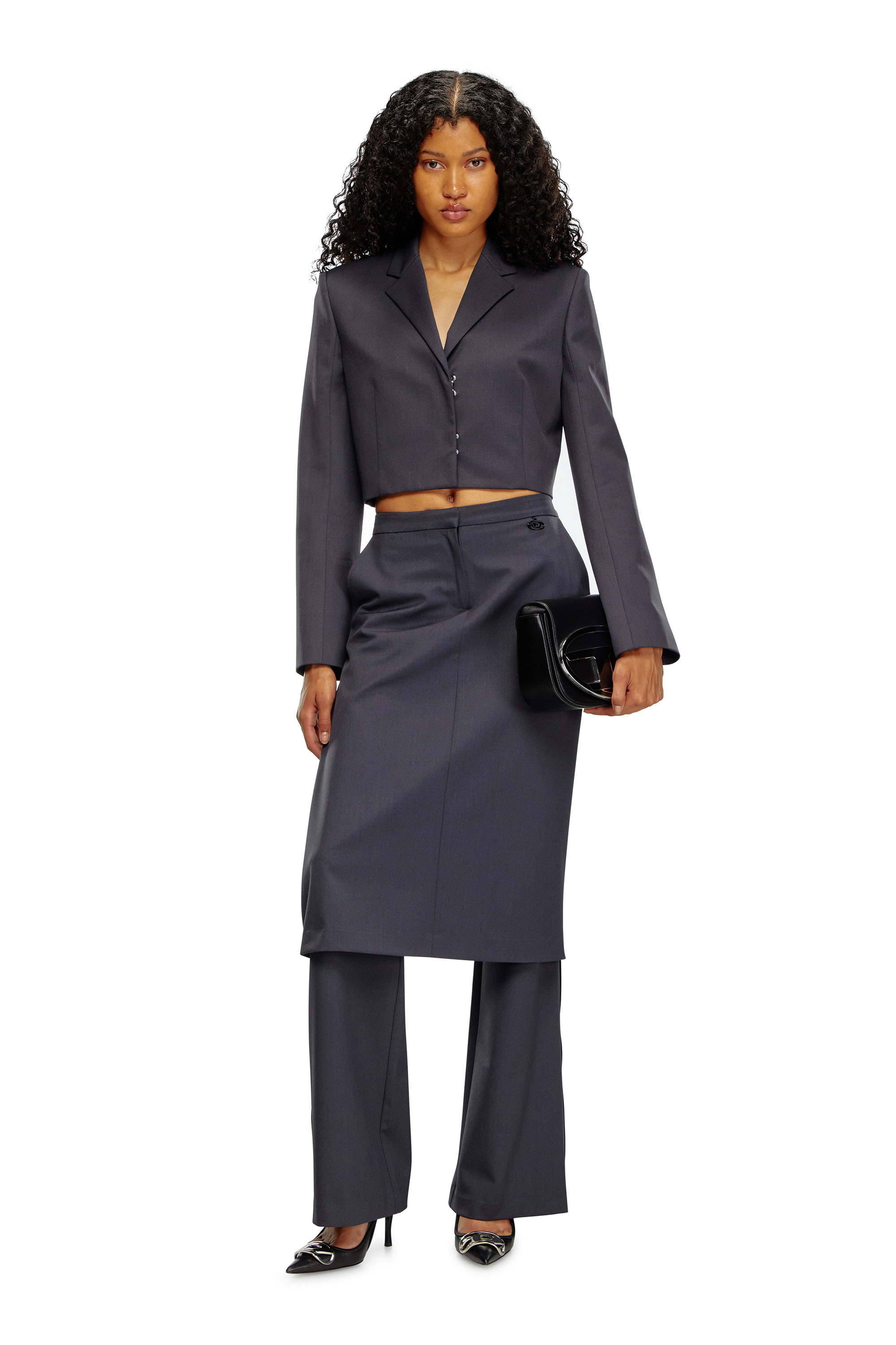 Diesel - G-MILLA-P1, Woman Cropped blazer in stretch wool blend in Grey - Image 2