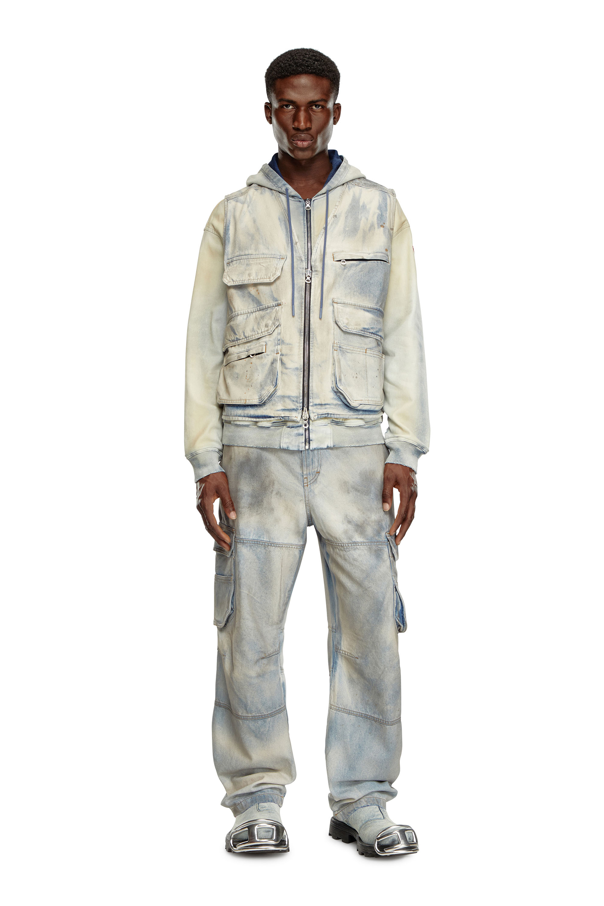 Diesel - D-SAMP-S, Man's Sleeveless jacket in solarised denim in Blue/White - 2