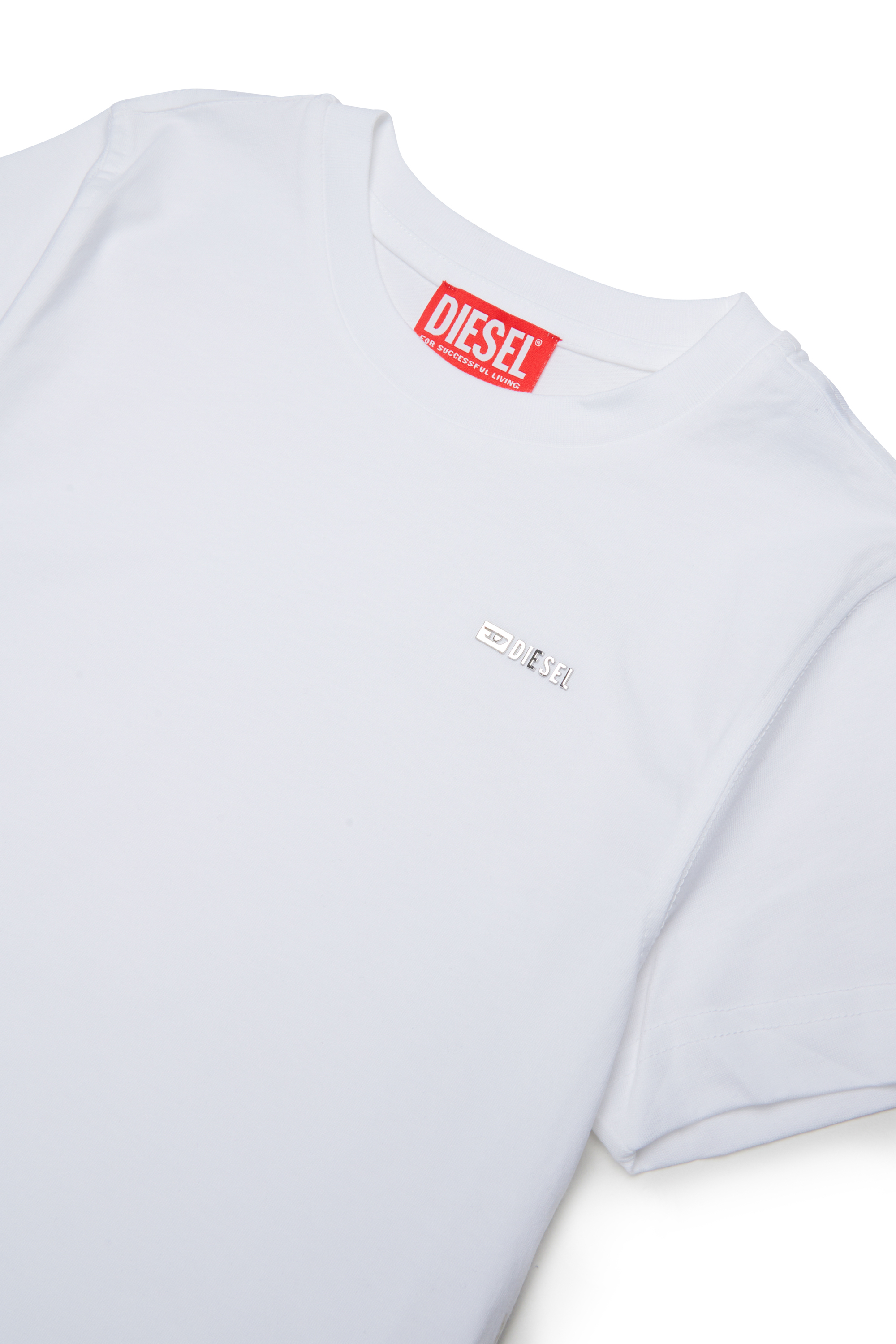 Diesel - TADJUSTMET, Man's Cotton T-shirt with metal appliqu&eacute; in White - 3