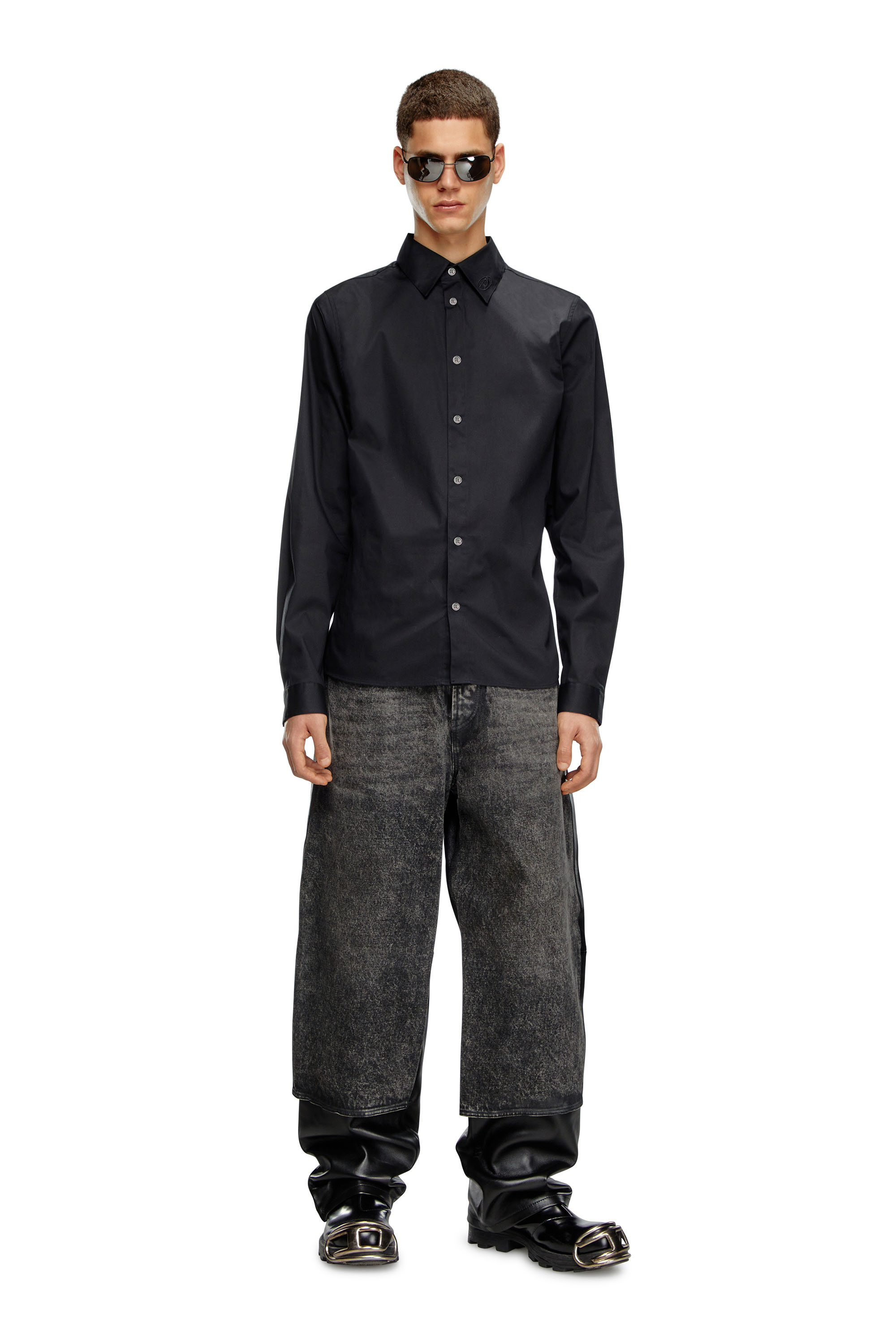 Diesel - S-FITTY-A, Man Formal shirt with logo-embroidered collar in Black - Image 2