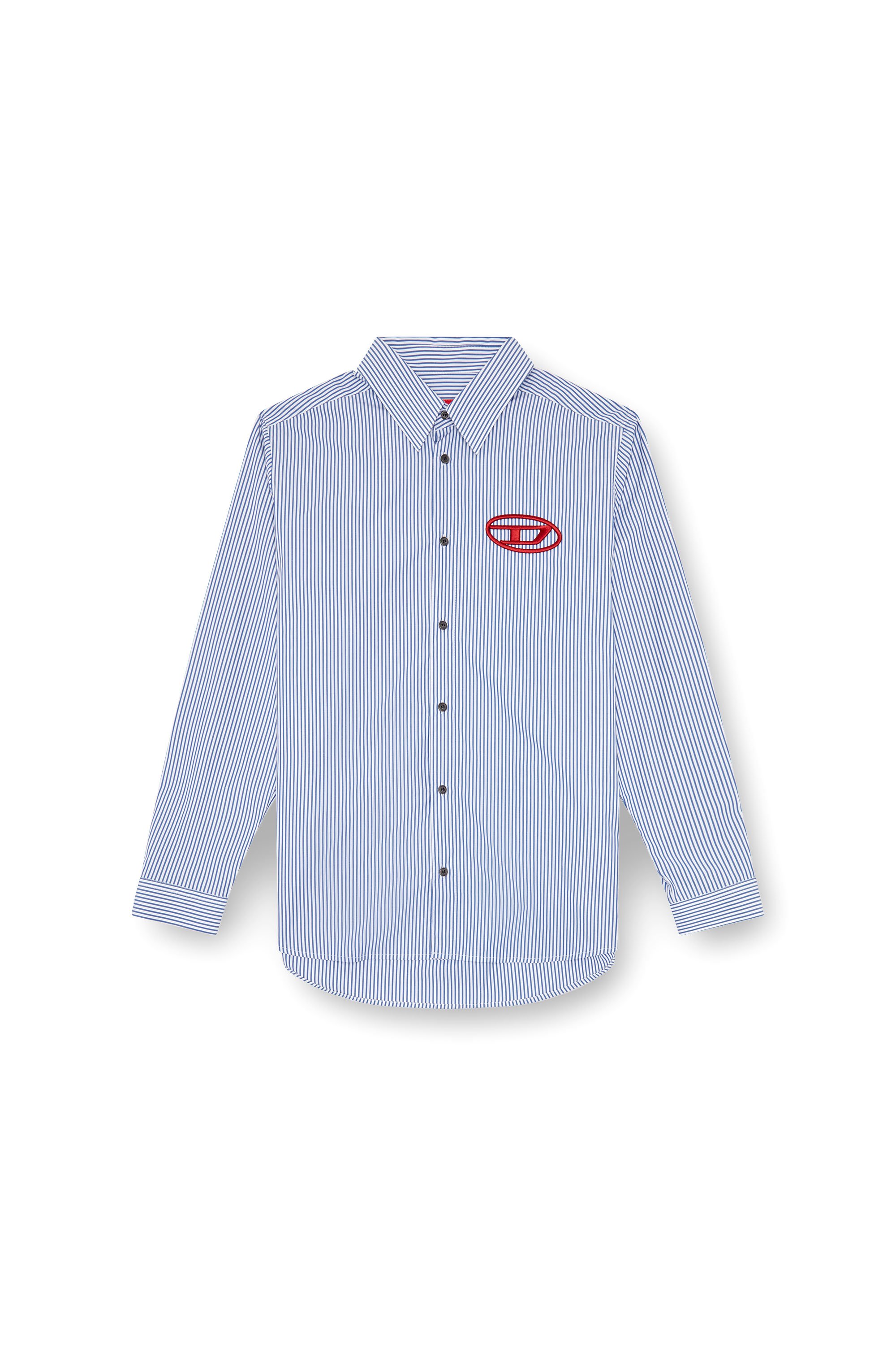 Diesel - S-SIMPLY-E, Man Striped shirt with Oval D embroidery in Blue - Image 3