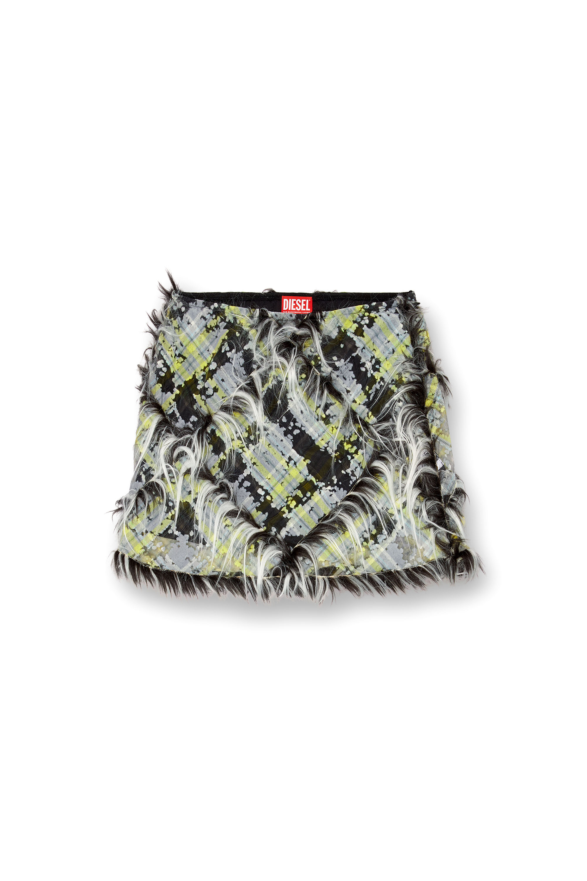 Diesel - O-BEGY, Woman's Tulle miniskirt with fuzzy trims in Green/Black - 3