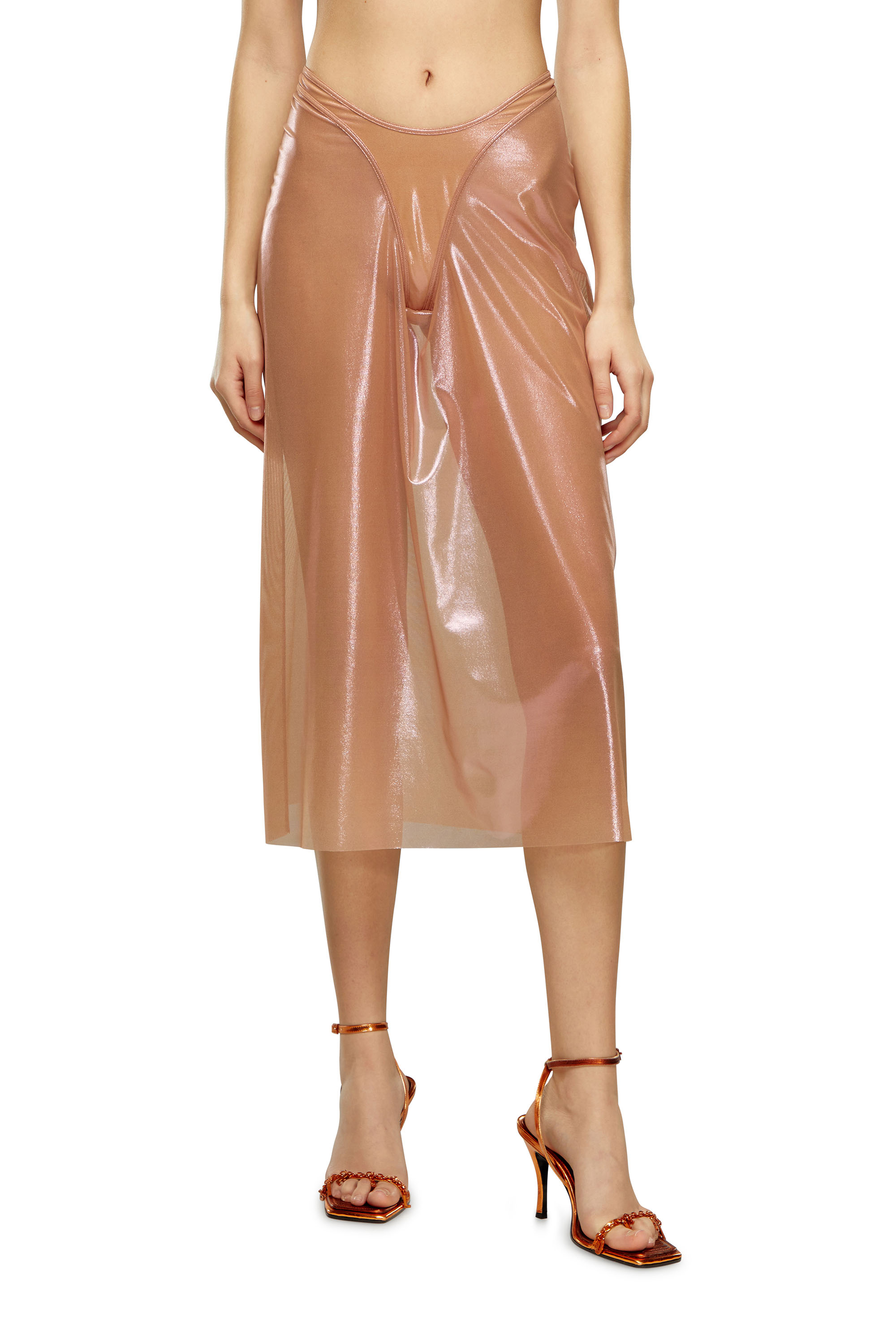 Diesel - O-MONI, Woman Sheer midi skirt in shiny coated tulle in Pink - Image 2