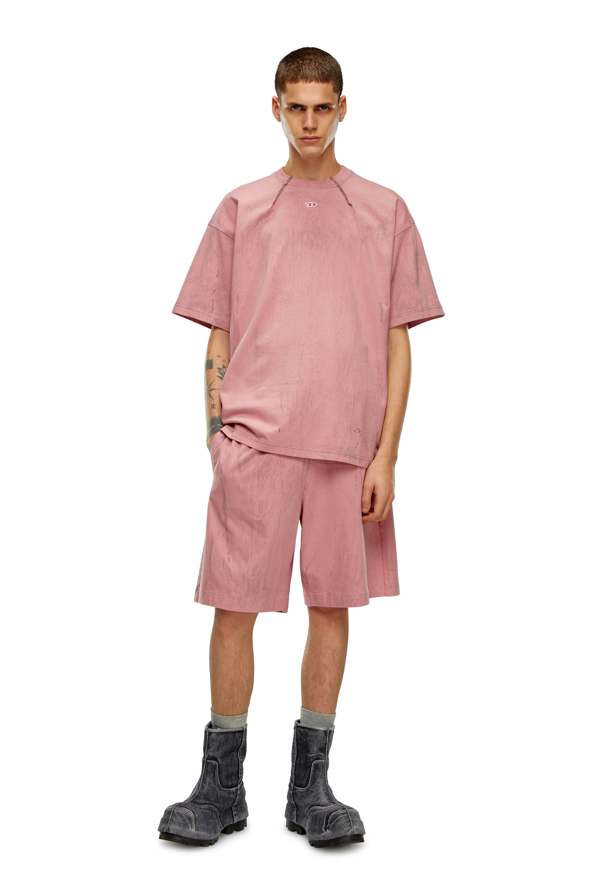 Diesel - T-COS, Man T-shirt in plaster effect jersey in Pink - Image 2