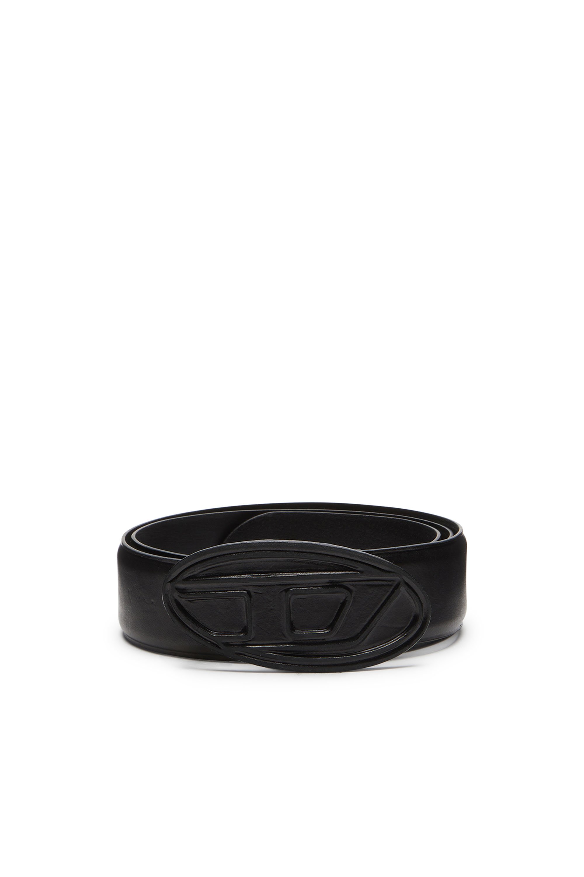 Diesel - B-1DR SCRATCH, Man Leather belt with leather-covered buckle in Black - Image 1