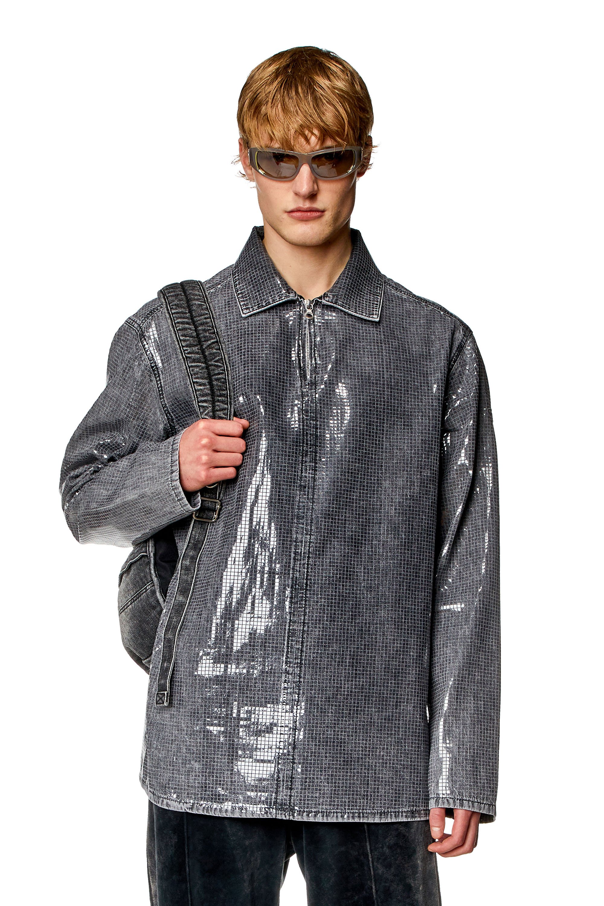 Diesel - D-BRAD-S, Man Overshirt in sequin denim in Grey - Image 1