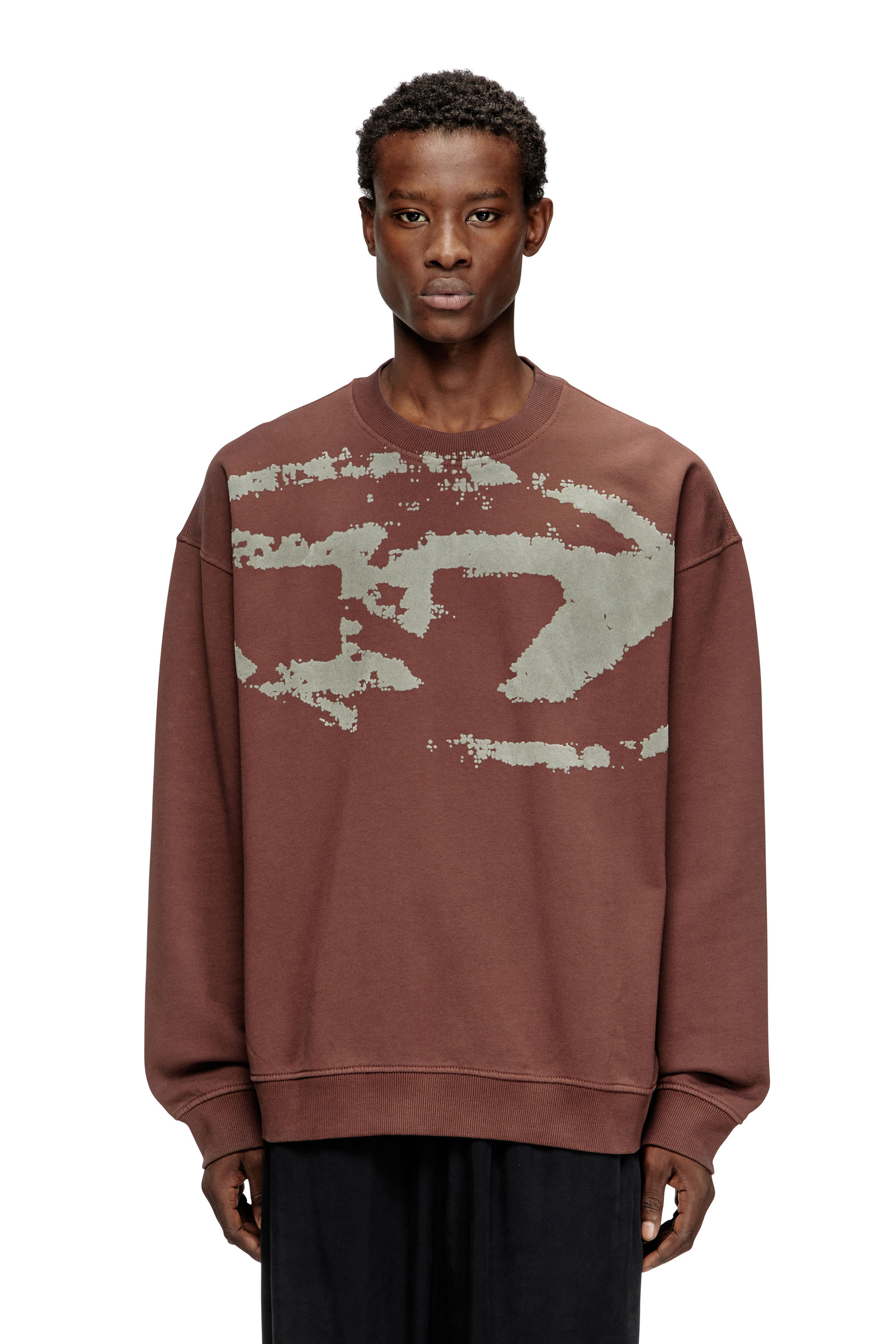 Diesel - S-BOXT-N5, Man's Cotton sweatshirt with flocked Oval D in Brown - 1