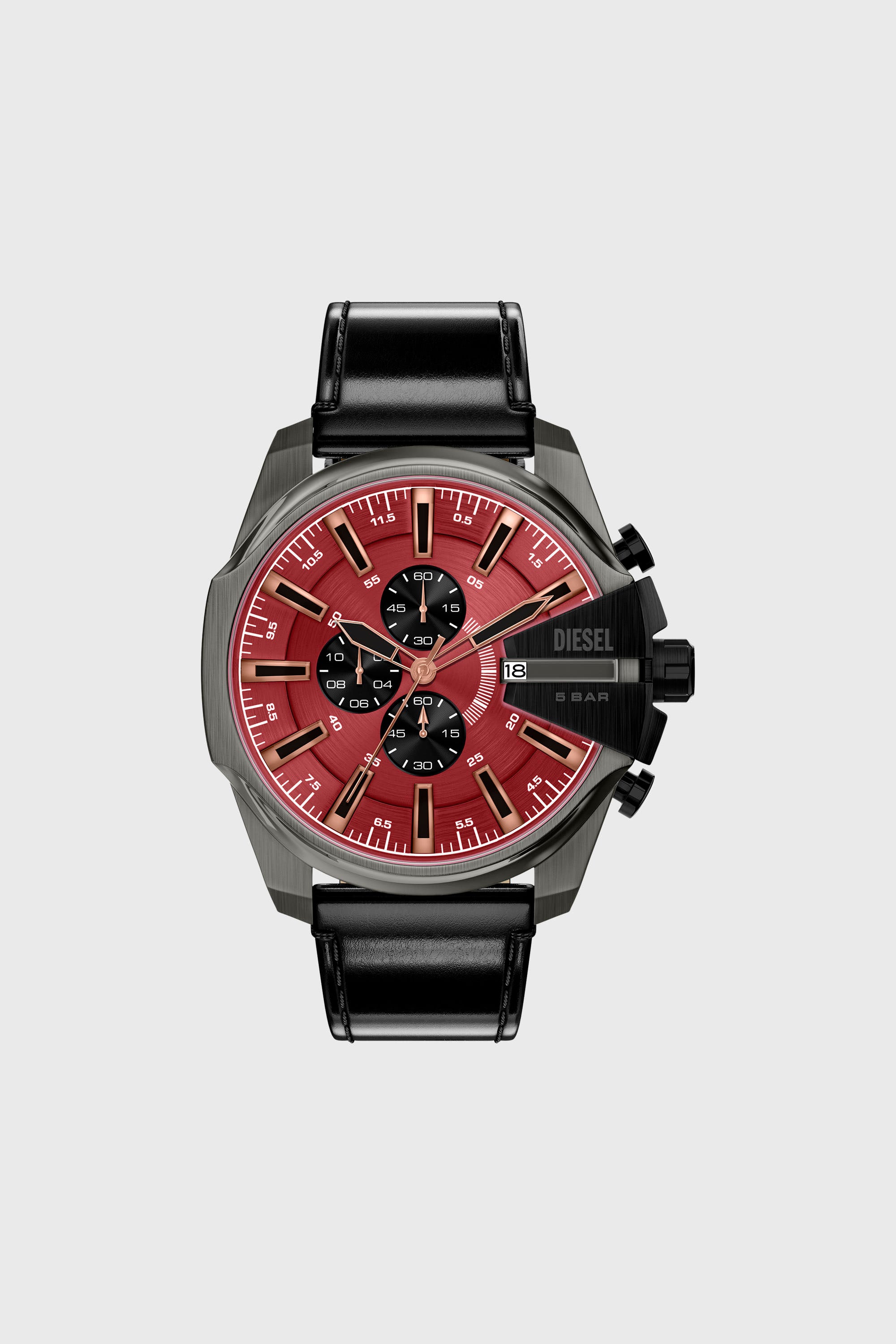Diesel - DZ4714 WATCH, Man's Mega Chief Slim black leather watch in Black - 1