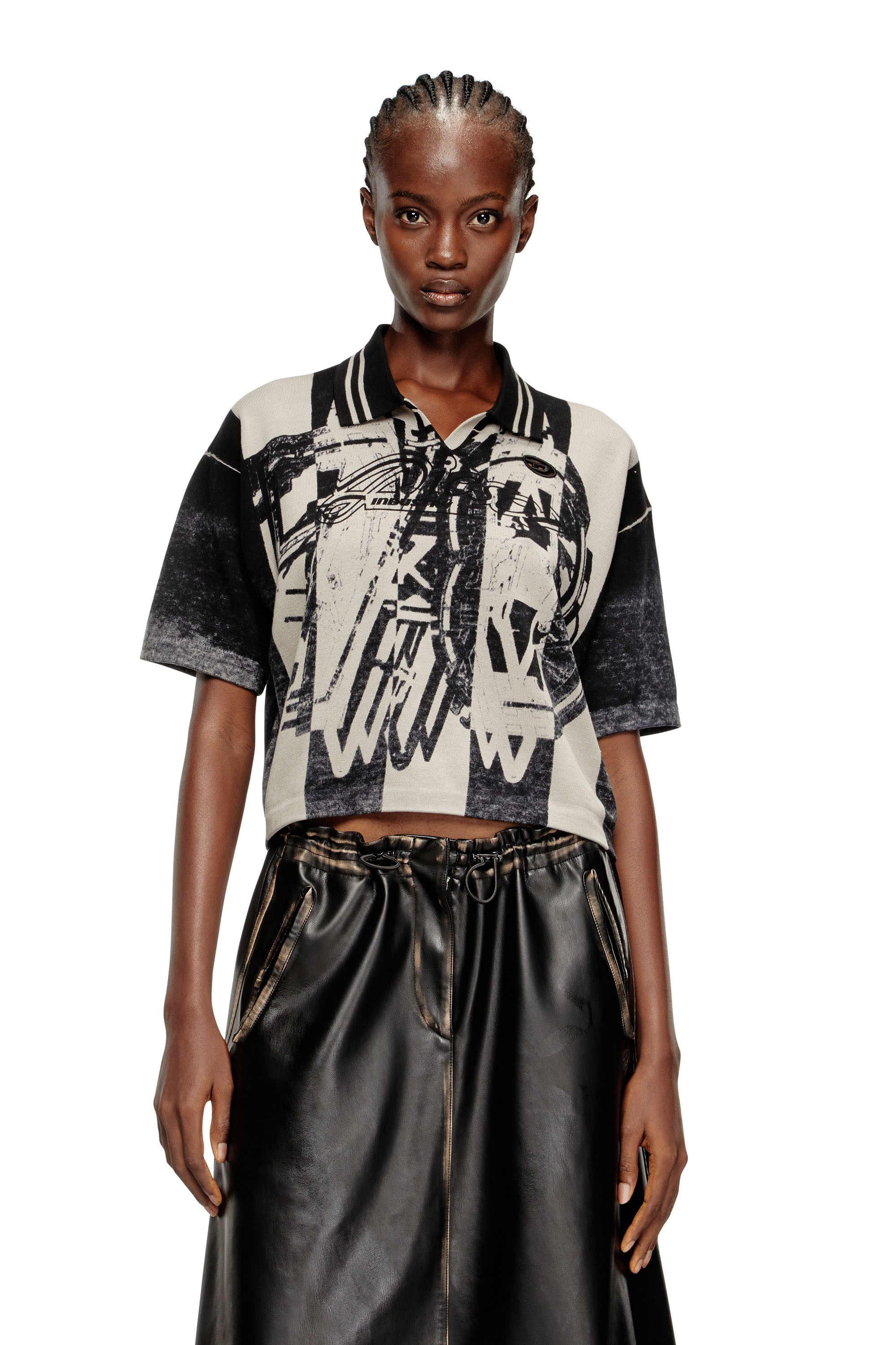 Diesel - M-OLIBA-POLO, Woman's Striped polo jumper with 78 logo in Black/White - 3