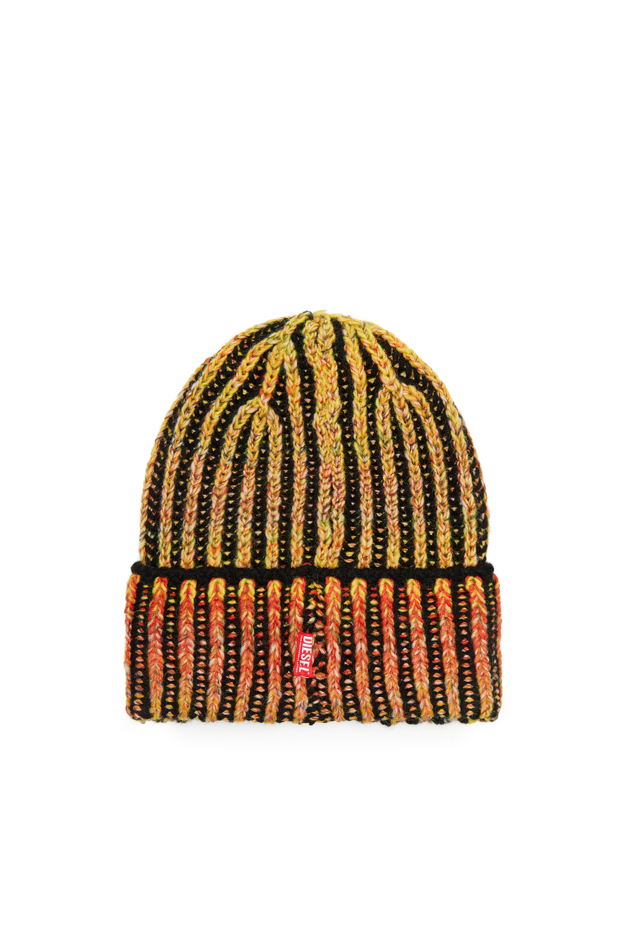 Diesel - K-BIRBY, Unisex's Ribbed beanie with dégradé neon stripes in Yellow/Orange - 2