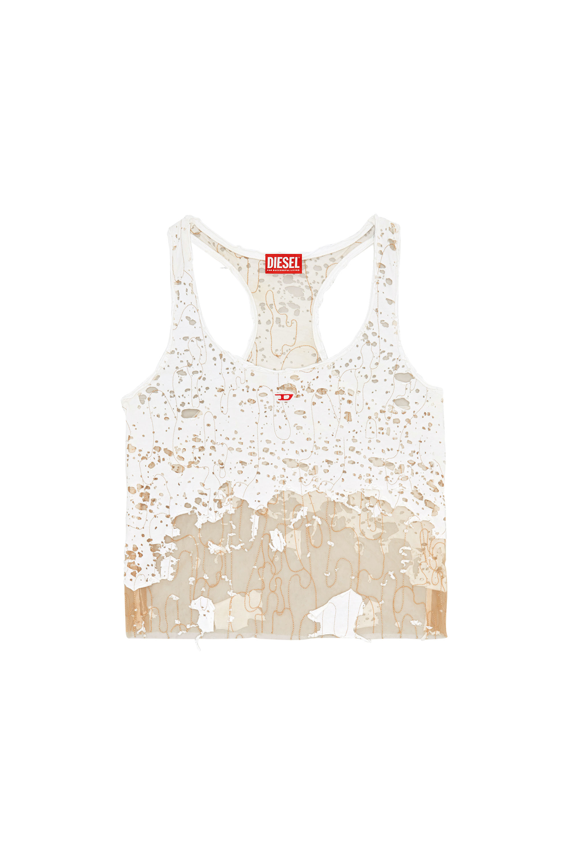 Diesel - T-BILS-DEV, Woman Tulle tank top with destroyed jersey in White - Image 3