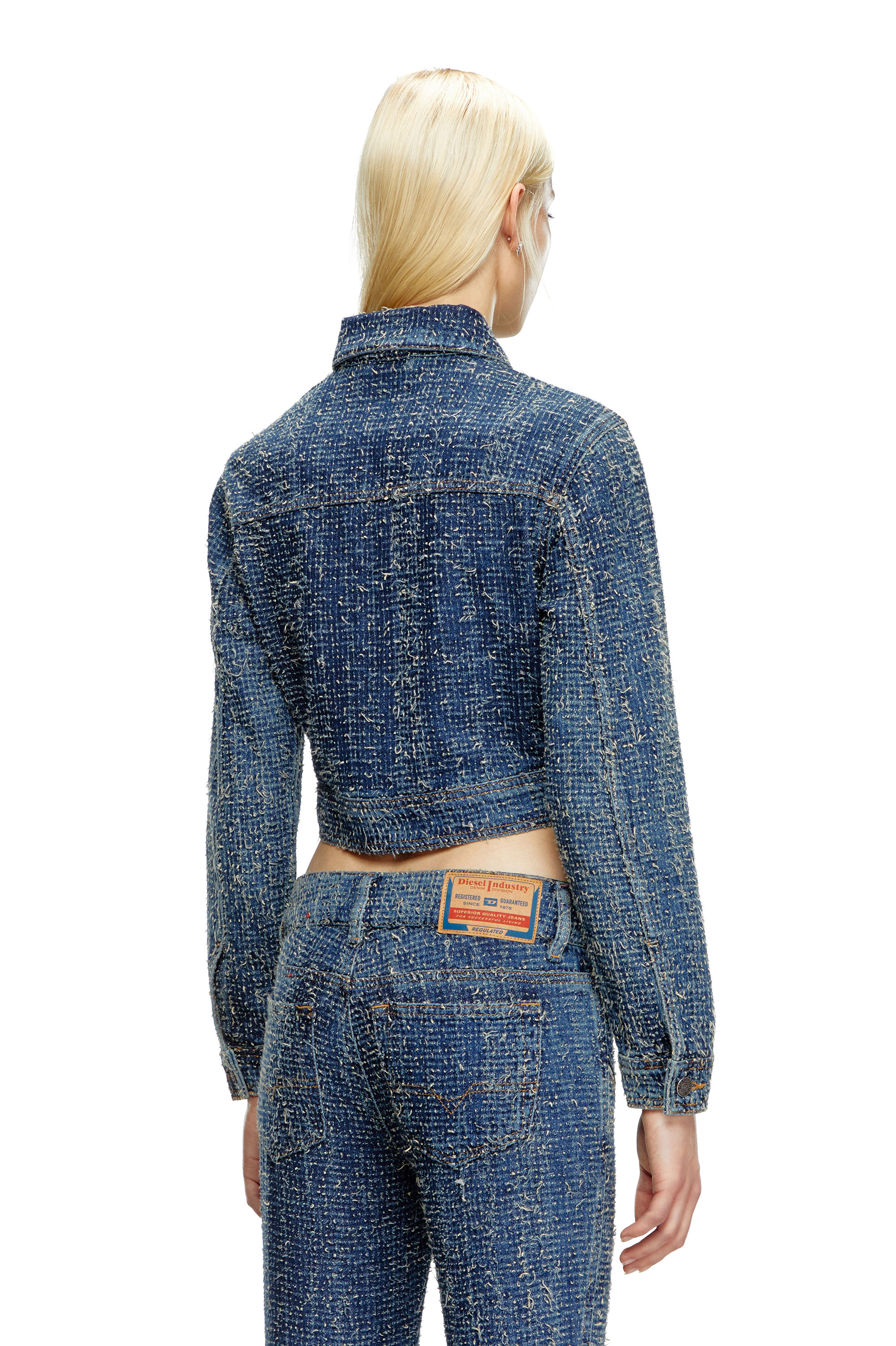 Diesel - DE-ATEL-S, Woman's Cropped jacket in bouclé denim in Medium blue - 4