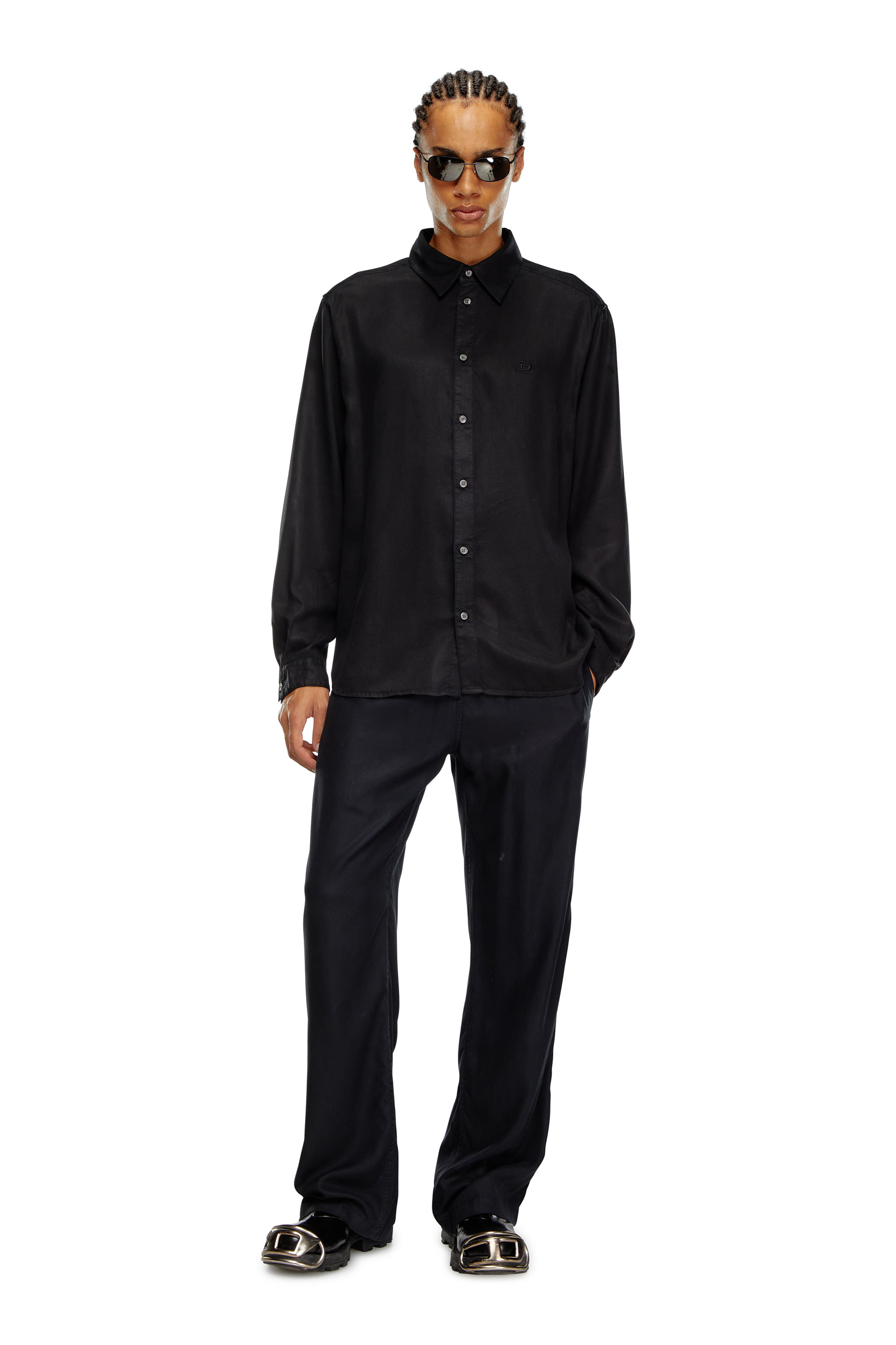 Diesel - S-SIMPLY-C, Man Fluid shirt with logo embroidery in Black - Image 2